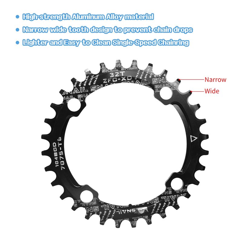 ZTZ 170mm Mountain Bike Crankset - Hollow Integrated MTB Crankset with 104 BCD 32/34/36/38T Narrow Wide Single Speed Chainring - Durable Aluminum Alloy Bike Crank Set with Bottom Bracket （32T）