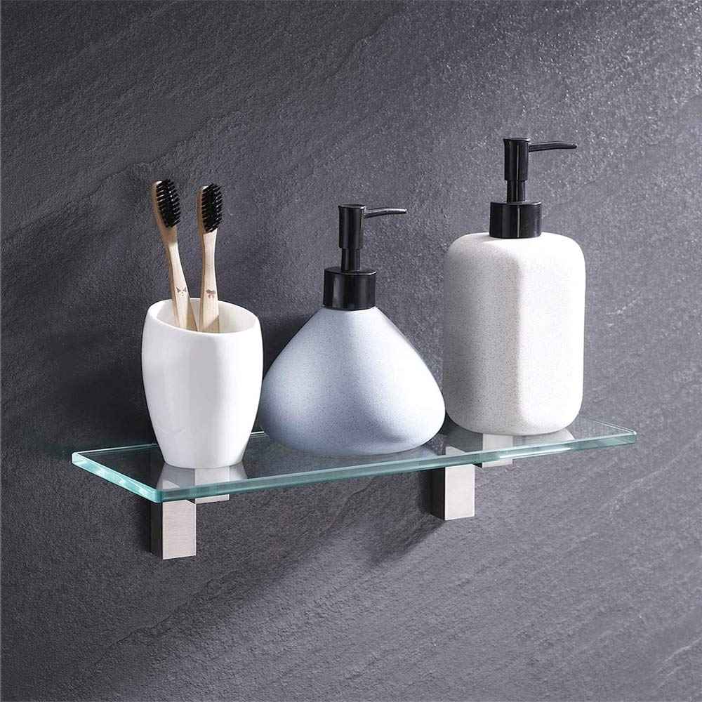 Solid Metal Adjustable Wood/Glass Shelf Bracket Wall Mount, Brushed Nickel, 4 Pcs