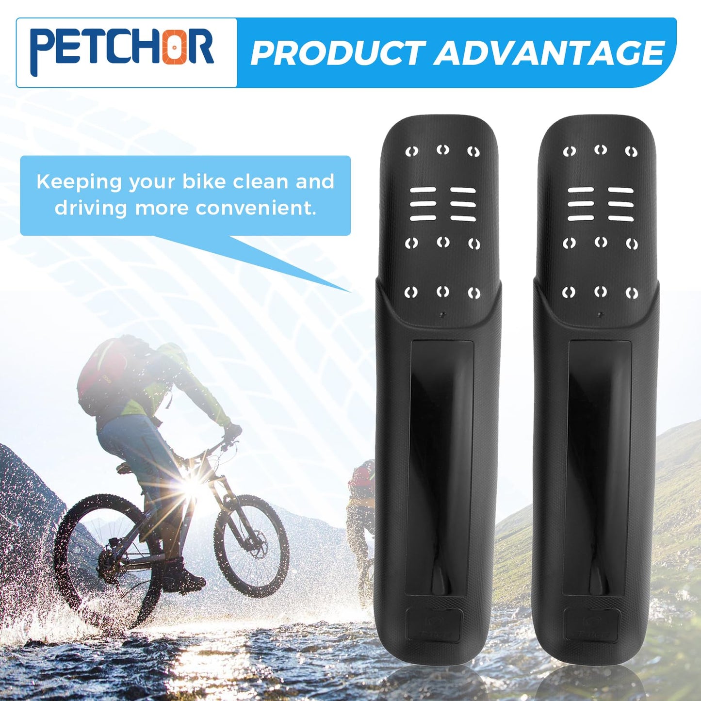 PETCHOR 2 PCS Universal Mountain Bike Fender, MTB Bicycle Mudguard, Front and Rear Fenders Mud Guard, 14.37" Length 3.15" Width