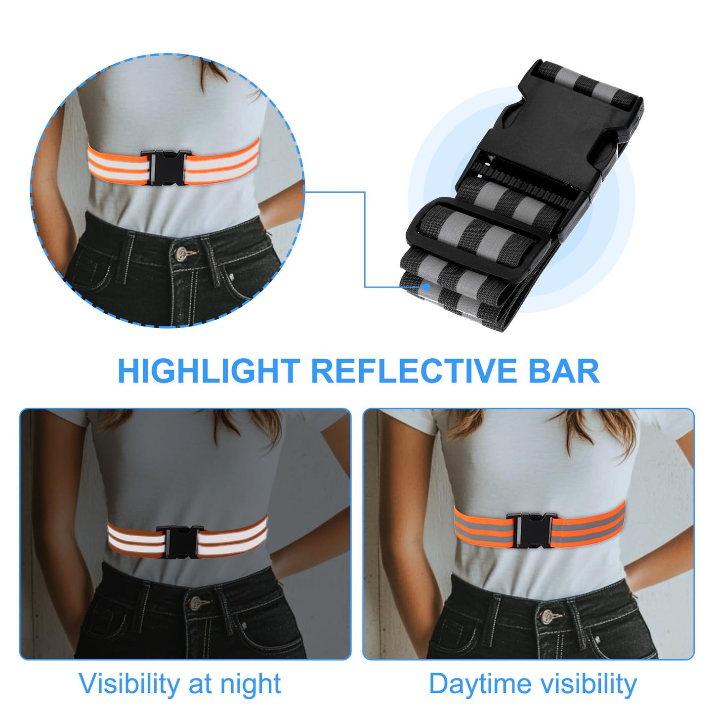 PATIKIL Adjustable Reflective Running Belt 1.9 Inch, 2 Pcs Glow Pt Belt Sash for Cycling Walking Motorcycle Gear, Black