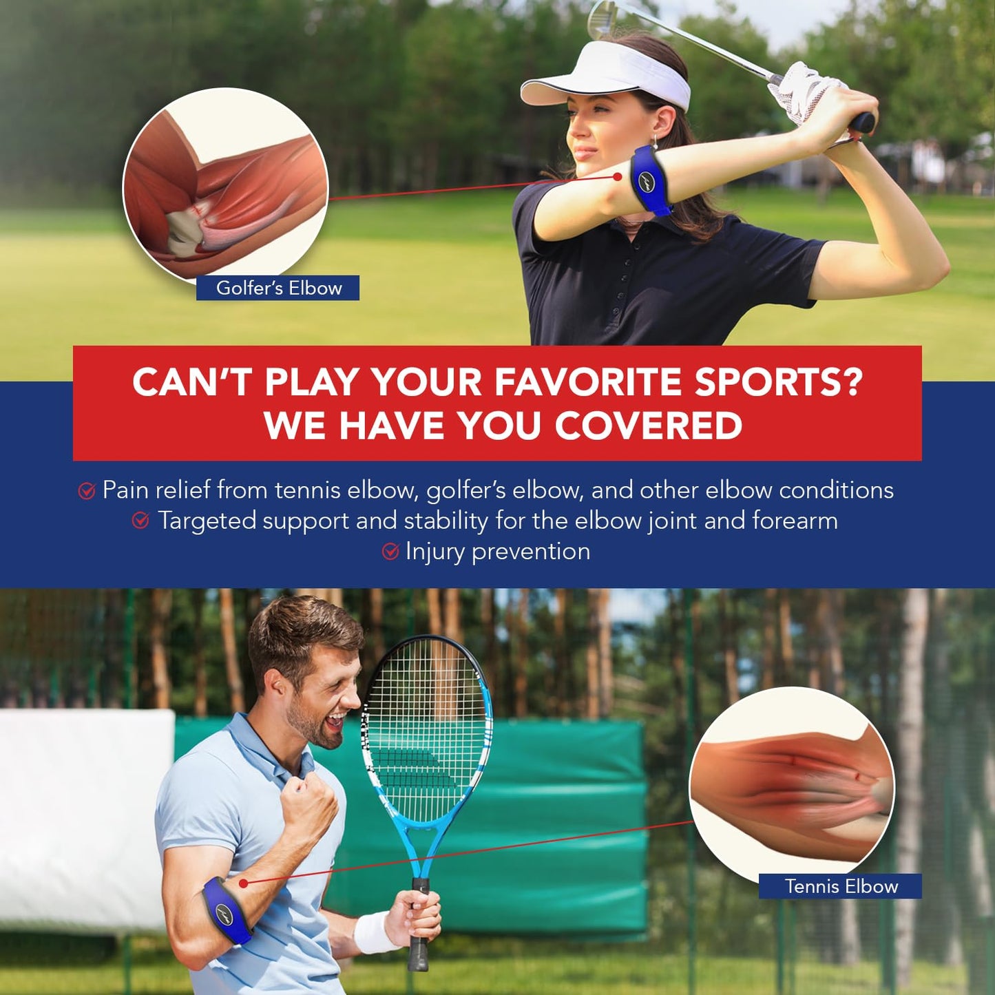 Doctor Developed Tennis Elbow Brace - Durable Tennis Elbow Brace for Tendonitis & Injuries - Comfortable Tennis Elbow Brace for Men & Women - Golfers Elbow Brace with Doctor Handbook (Single, Blue)