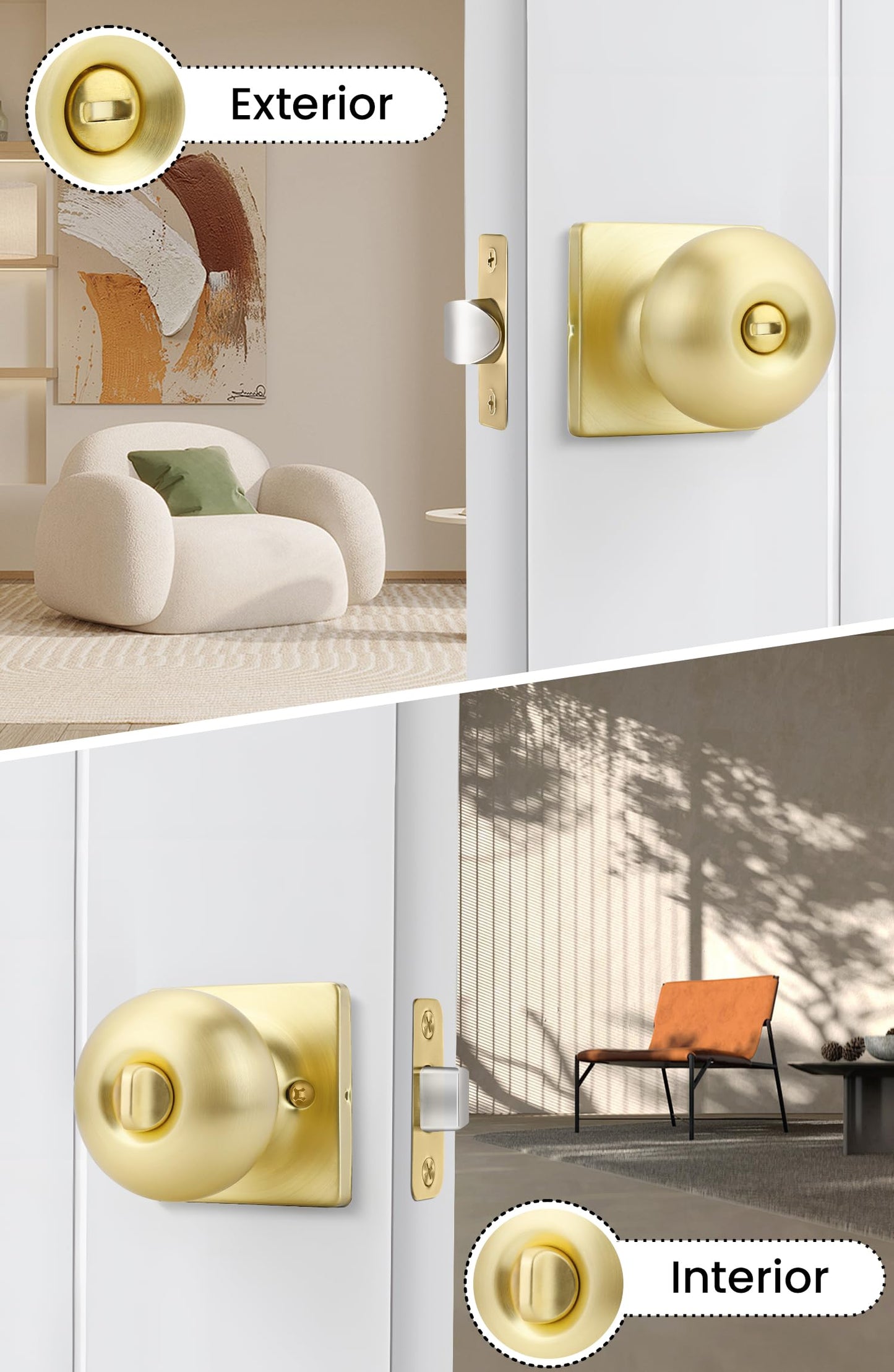 goldenwarm Gold Interior Door Knobs, Brushed Gold Privacy Door Knobs for Bedroom Bathroom, Interior Door knob, Brushed Brass Doorknobs(8 Pack)