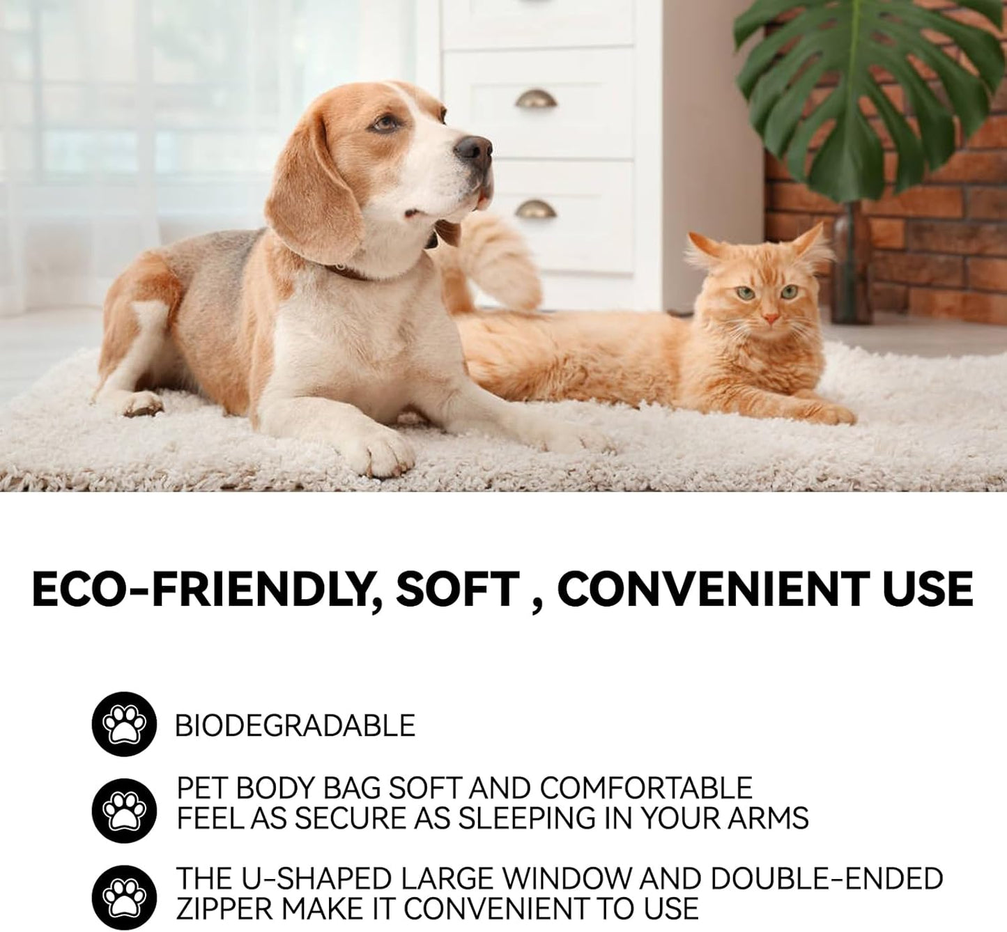 Pet Burial Bag with Handle - Eco-Friendly Dog/Cat Casket for Dignified Memorial | Size M (31.89 x 14.17 x 7 in)