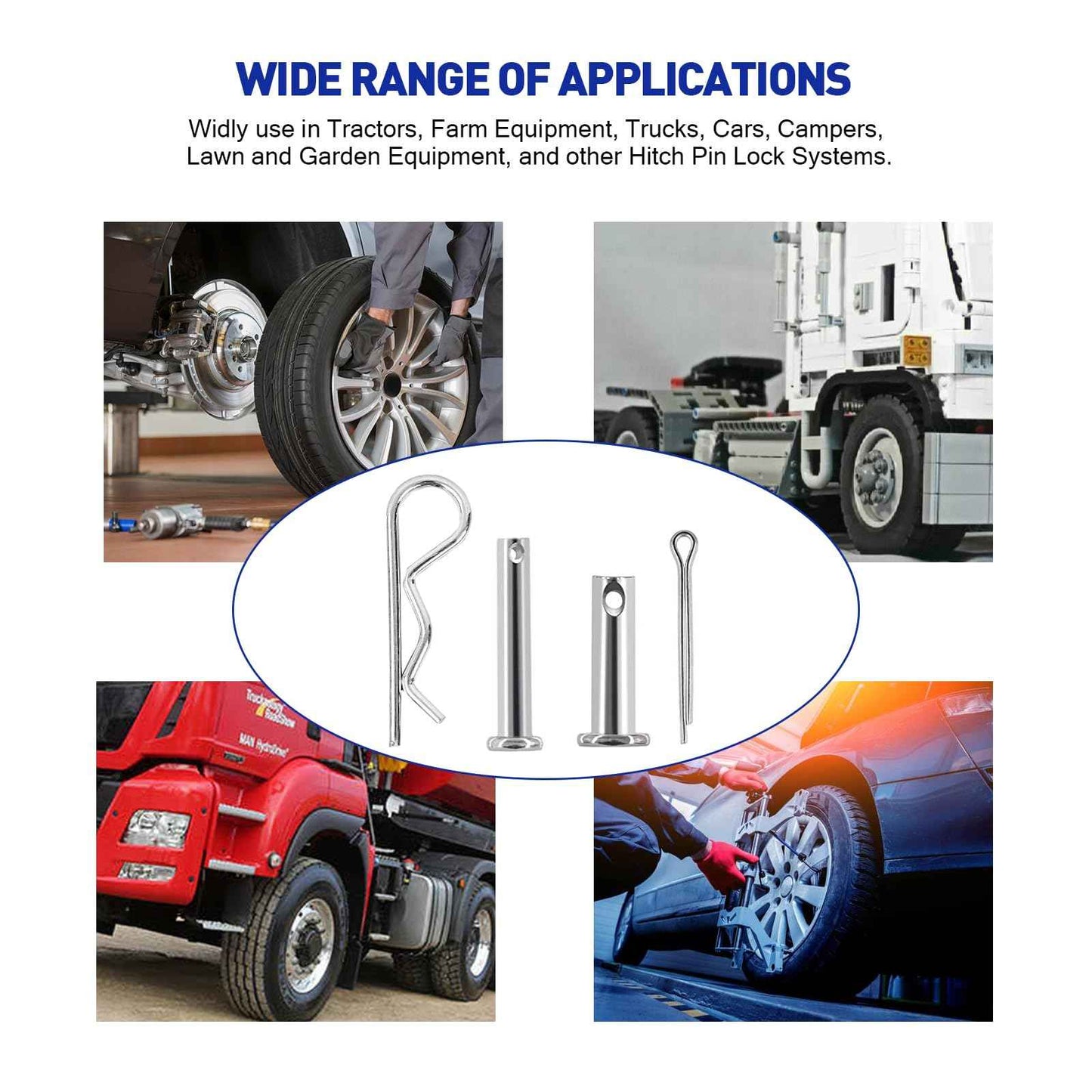 Boatsea 122Pcs Cotter Pin Hair Pin Clevis Pin Assortment Kit,R Clips Retaining Hair Pins Assortment, Including Single Hole Clevis Pin&Split Cotter Pin&R Clip Hitch Pin for Trailer Latch, Zinc-Plated