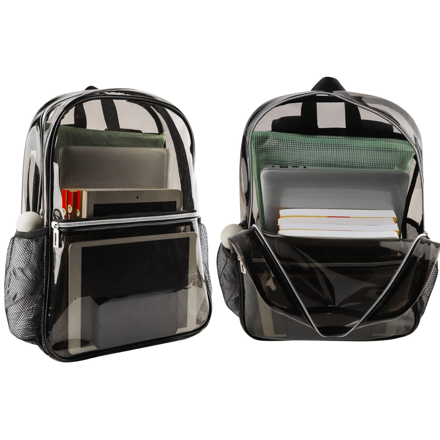 Neurora Clear Backpack Heavy Duty TPU, 17.2 Inch Transparent Bookbag for School College Work Travel, Large See Through Backpack with Laptop Compartment, Reinforced Padded Straps, Black