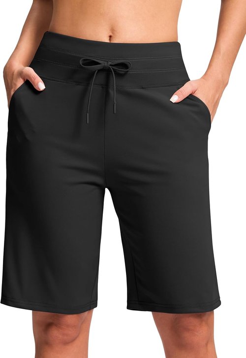 G GRADUAL Bermuda Shorts for Women - High Waisted, Knee Length with Pockets for Athletic Workouts