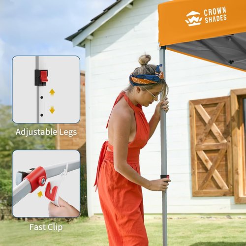 CROWN SHADES 10x10 Pop Up Canopy - Easy Setup Beach Tent with Side Wall | Outdoor Sun Shade (Orange)