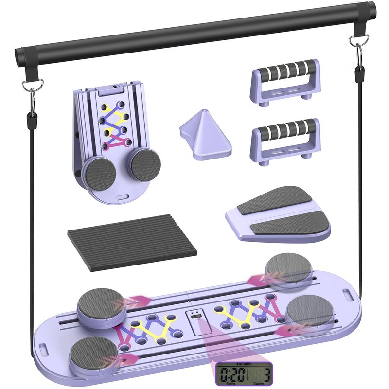 Pilates Board, Portable Pilates Reformer Equipment with Timer, 7-in-1 Foldable Pilates Machine for Home Workout, Multi-Purpose Pilates Equipment at Home, Office
