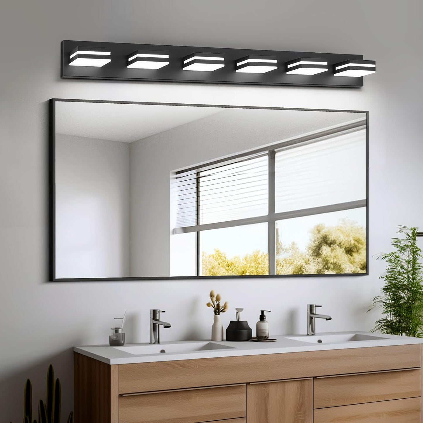 3-Light Modern LED Bathroom Vanity Light Fixture - Black Metal & Acrylic, 16-inch Over Mirror Lighting