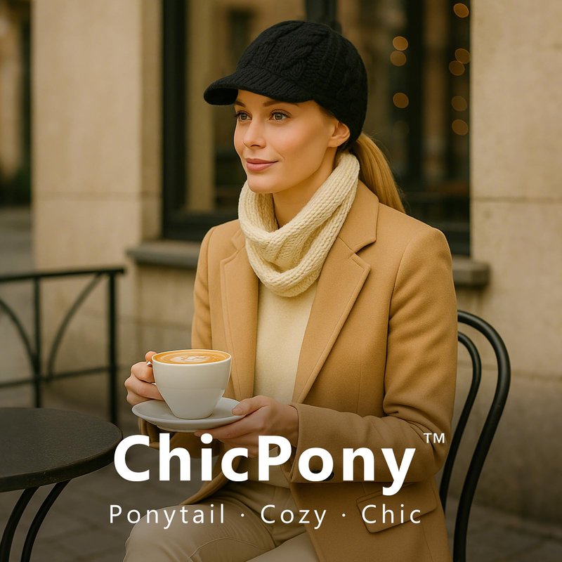 Womens Winter 3 Openings Ponytail Visor Brim Bill Beanie Hat Fleece Lined Merino Wool Warm Cable Knit Cap Bun Hole Cold Weather Black