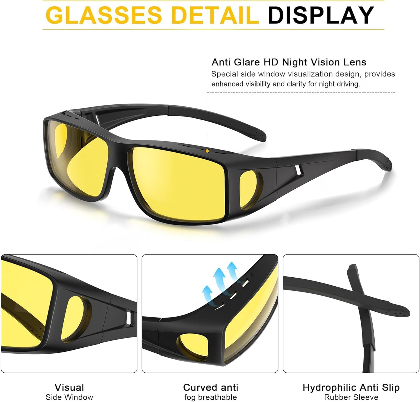 Skiennix Night Driving Glasses - HD Anti-Glare Wraparound Design for Enhanced Night Vision