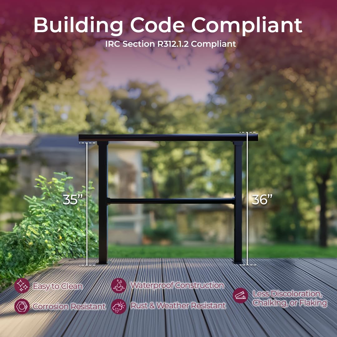 CR Fence & Rail Horizontal Metal Deck Railing, 4ft Wide Residential Handrail for Flat Surfaces, Simple Flat Railing, Black Straight Railing for Decks & Patio Railing, Horizontal Handrail 36inch Tall