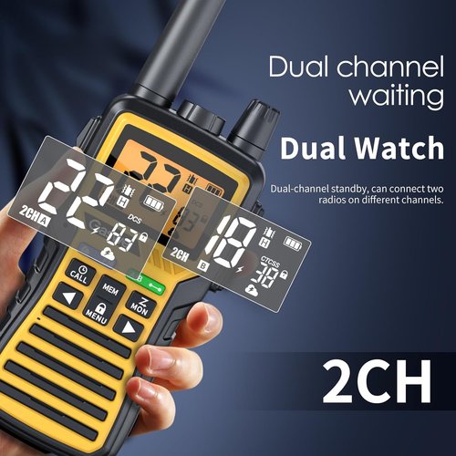 Gaswei GU1 Long Range Walkie Talkies - 60 Channels, NOAA Weather Alert, FM Radio | Yellow