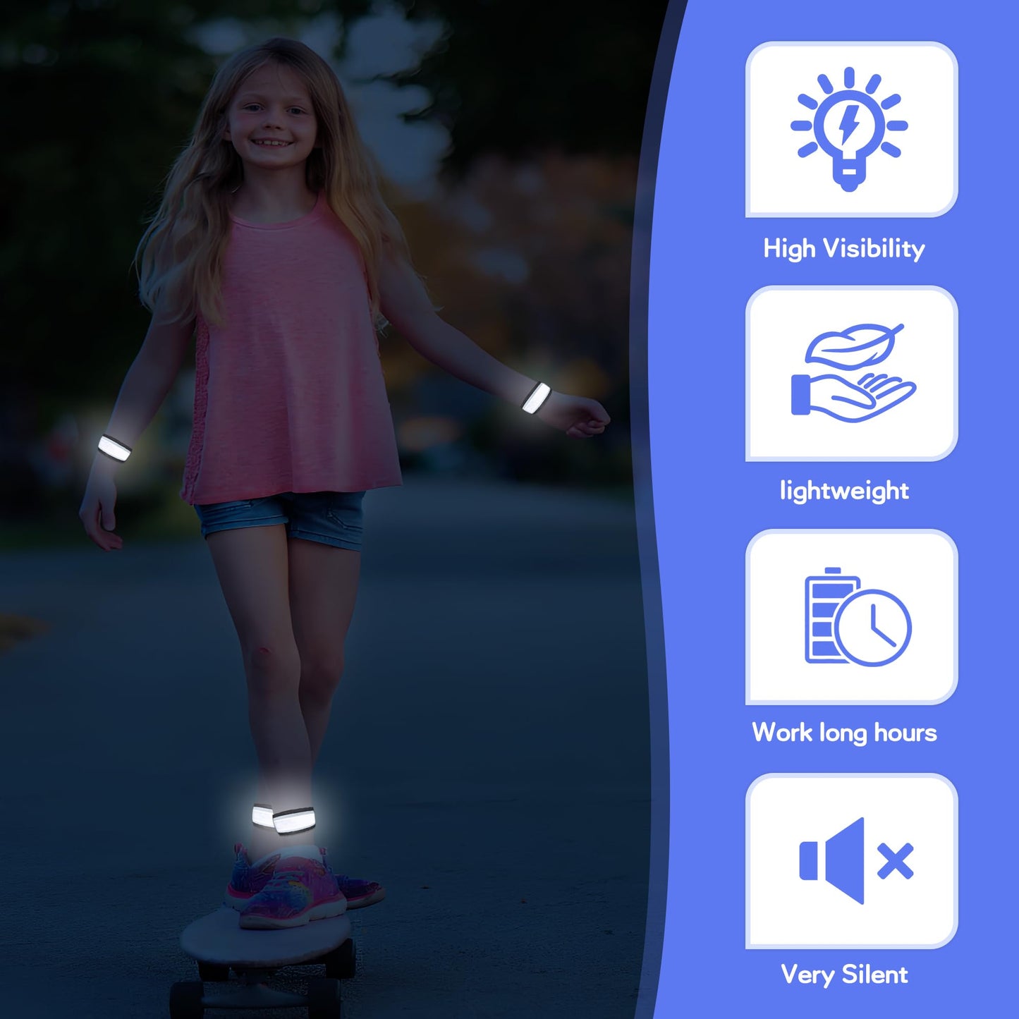 esonstyle 6 PCS LED Slap Bracelets, White LED Light Up Bracelets for Kids, LED Wristbands for Kids Walking, Running, Concerts, Camping