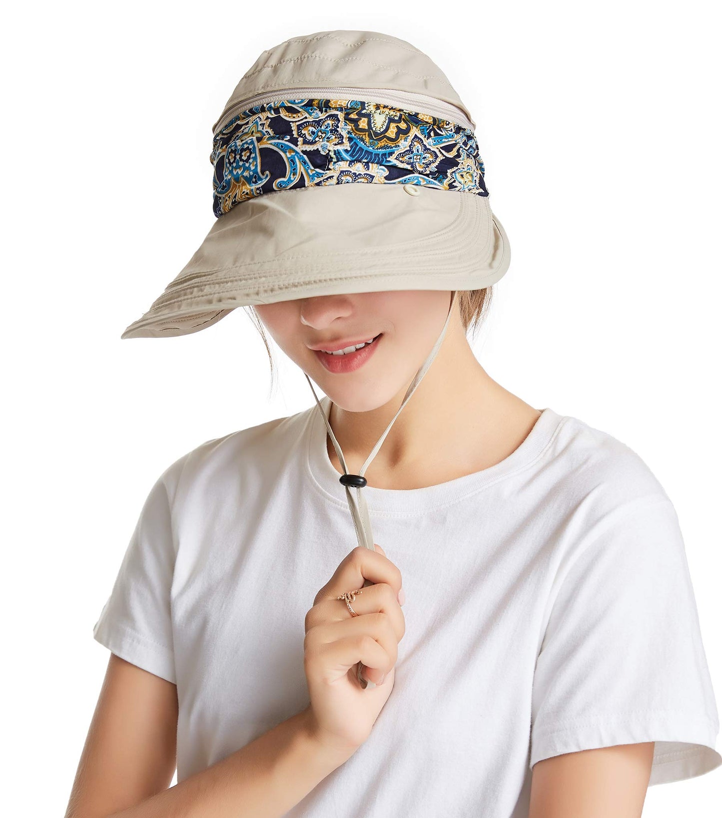 icolor Women Sun Hats UPF 50 Sun Protection Hat Summer Outdoor Neck Shield Flap Visor Hat Ponytail Hats Wide Brim Beach Hat (Brown)