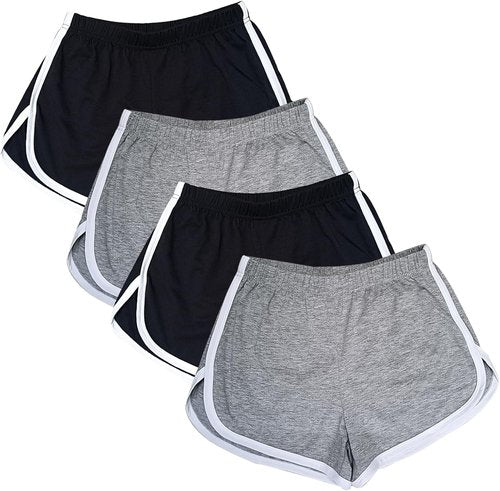 Cameway Women's Cotton Yoga Shorts - 4 Pack Summer Athletic Cycling & Hiking Gear