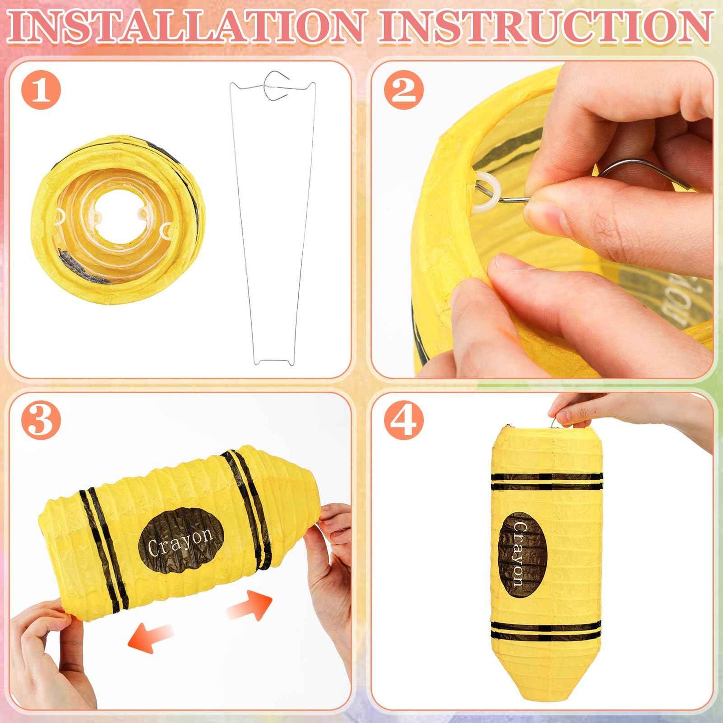 Retisee 12 Pcs Crayon Hanging Paper Lanterns for Teacher Party Decorations, Teachers' Day Classroom School Art Ceiling Decor, School Birthday Supplies (10 Inch)