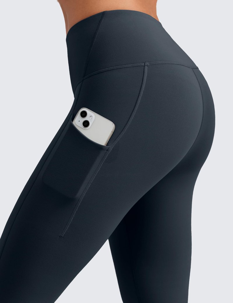 CRZ YOGA Water-Resistant Fleece Athletic Leggings Pockets 28" - Matte Thermal Hiking Casual Workout Womens Pants True Navy Medium