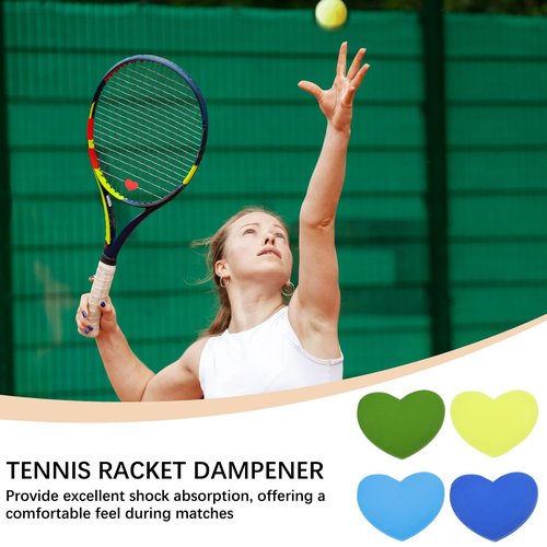 YELARXI Tennis Racket Vibration Dampener Soft Silicone Racket Shock Absorber, Fit for Tennis Racquet String - Heart Shaped (Light Green/Green/Sky Blue/Navy Blue, 4Pcs)