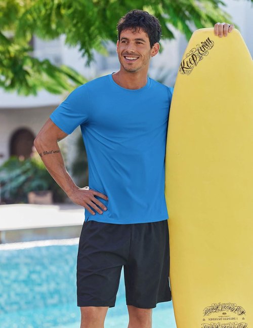 COOFANDY Men's Swim Shirt - Short Sleeve UPF 50+ Rash Guard | Quick-Dry & Breathable Beach T-Shirt