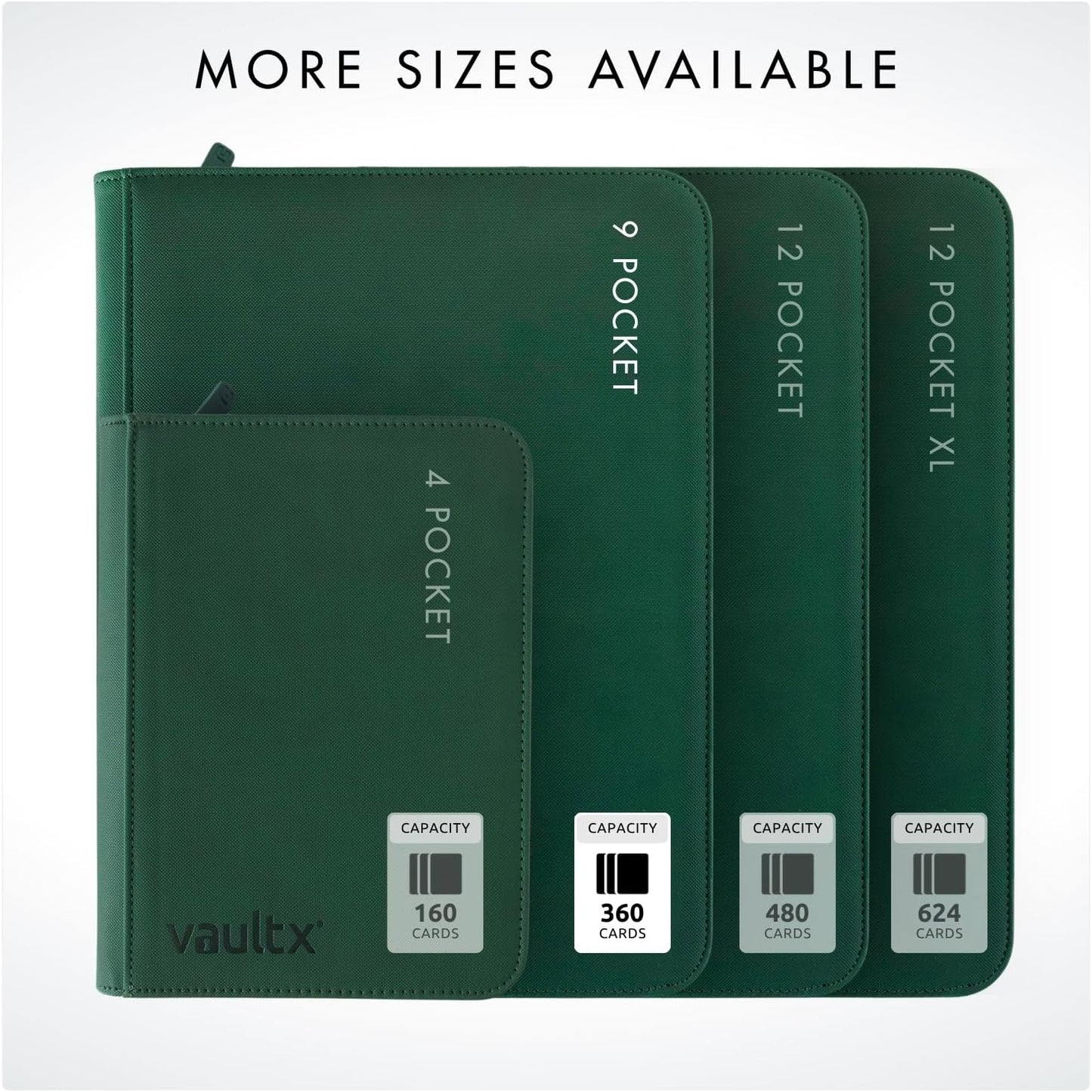Vault X 9 Pocket Trading Card Zip Binder - Premium Exo-Tec Material, Holds 360 Cards, Green