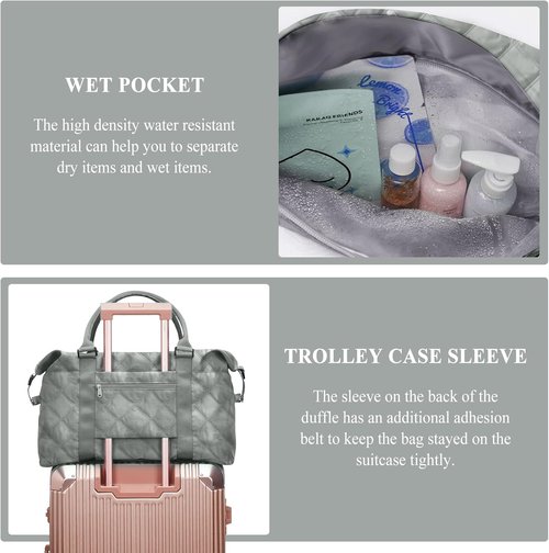 HYC00 Travel Duffel Bag - Stylish Carry-On Overnight Weekender for Women | Sports Tote with Wet Pocket