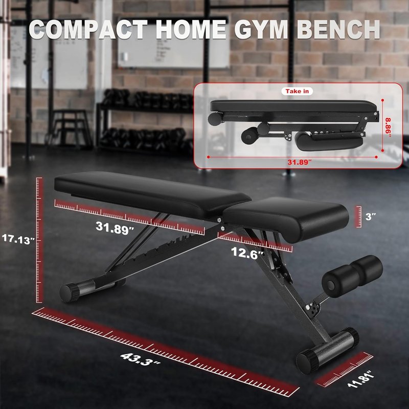 BARWING Adjustable Weight Bench for Home Gym,700LBS Foldable Incline Bench for Full Body Workout Easy Assembly Training Decline Bench