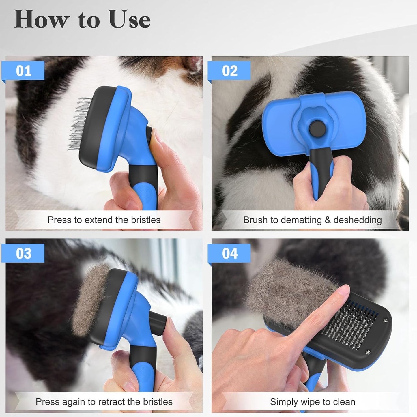 Swihauk Self-Cleaning Slicker Brush - Skin-Friendly Deshedding Tool for Dogs & Cats | Blue