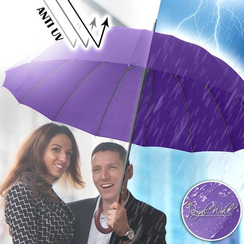 Royal Walk Large Umbrella for 2 Persons - 54 Inch Automatic Open, Windproof, Wind Resistant, Fast Drying, Strong 16 Ribs, Travel 120cm, Purple