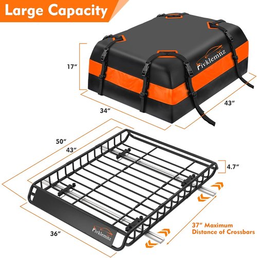 FIVKLEMNZ Rooftop Cargo Carrier - Waterproof Roof Bag for All Vehicles | Includes Anti-Slip Mat & Straps