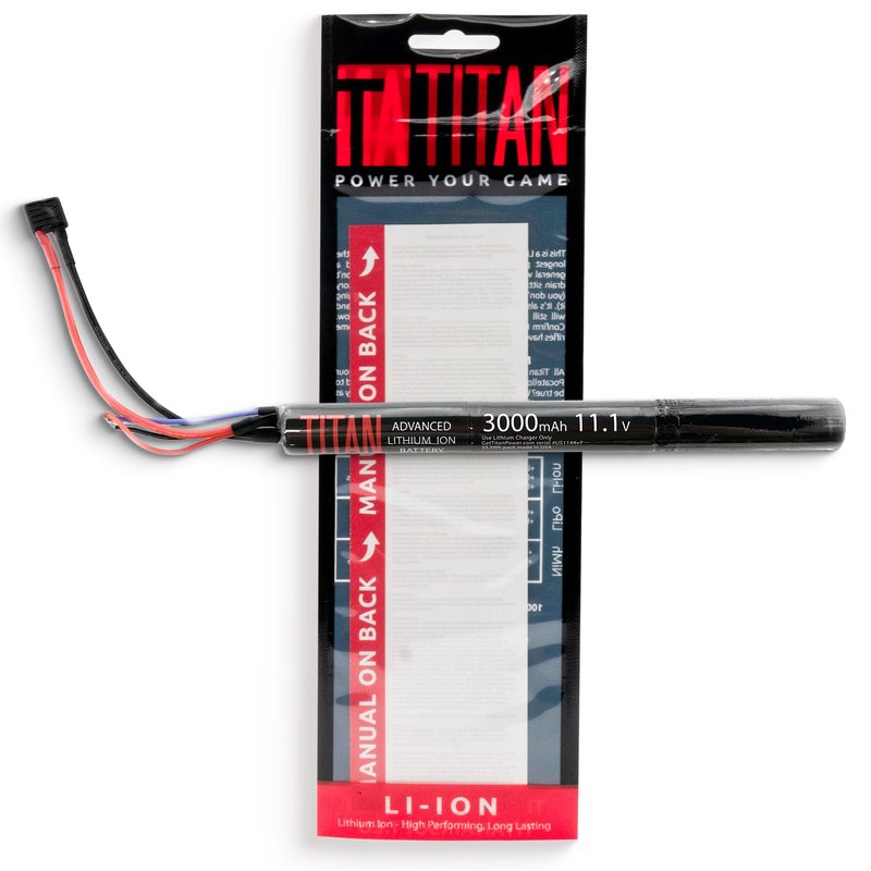Titan Lithium-Ion Airsoft Battery | 3000mAh 11.1v Stick T-Plug | Maximum Capacity & Performance 11.1 Volt Airsoft Gun Battery