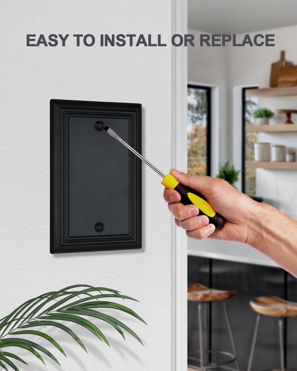 ZILLSEA 2-Pack Black Blank Wall Plates, No Device Blank Outlet Covers, Metal Electrical Covers for Unused Outlets/Switches, 3.15''*4.88'', Midsize