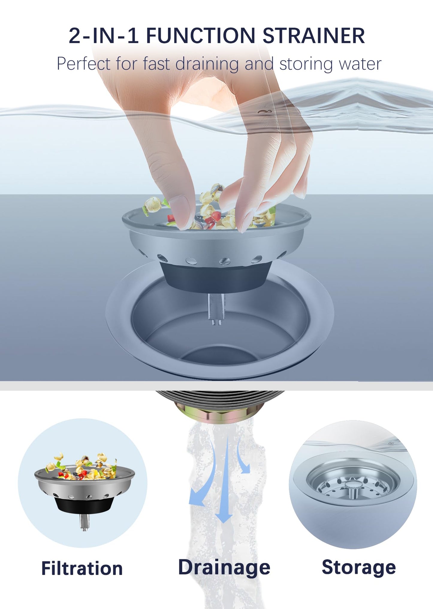 Sepaitek Stainless Steel Commercial Kitchen Sink Drain Assembly for Restaurant Kitchen Sink, 3-1/2 inch Kitchen Sink Drain Kit with Strainer and Stopper, Rustproof and Leakproof