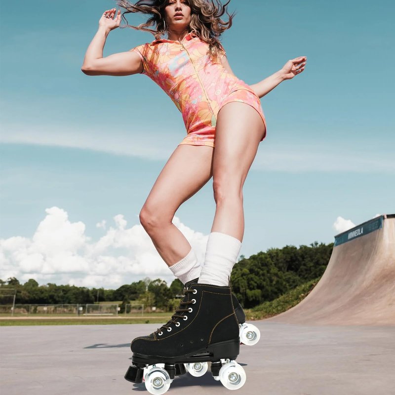 Roller Skates for Women and Men Cowhide High-Top Shoes Classic Double-Row Roller Skate Four-Wheel Roller Skates for Men Unisex Christmas