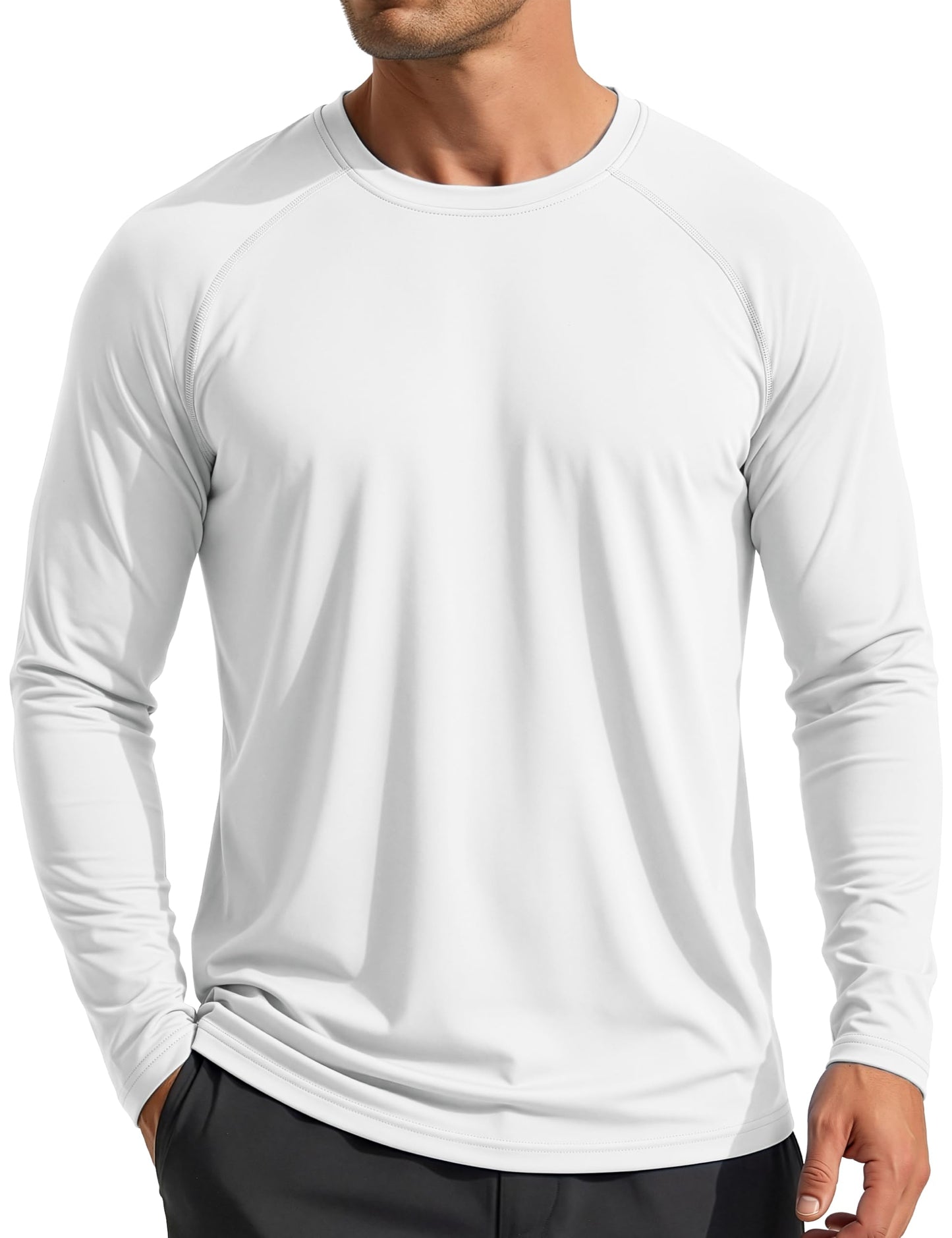 MAGCOMSEN Men's Sun Protection Shirts UPF 50+ UV SPF Long Sleeve Dry Fit Shirt Workout Athletic Fishing Running Rash Guard White L