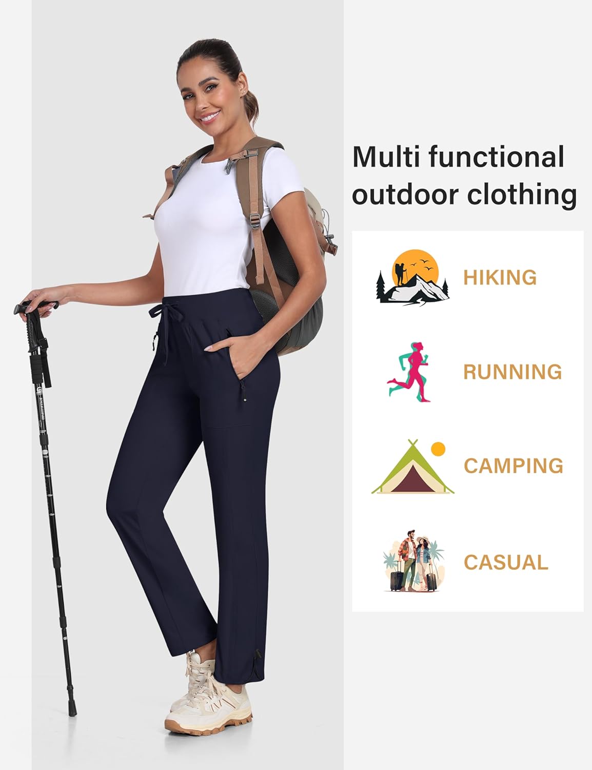 MoFiz Women's Hiking Pants - Lightweight Quick-Dry Joggers with Water Resistance & Zipper Pockets