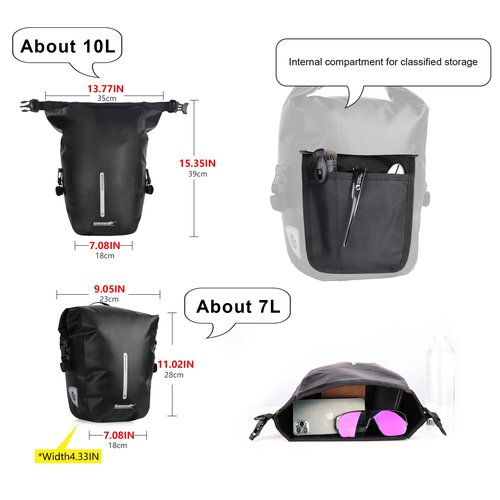 Rhinowalk Bike Pannier Bag 7L Waterproof Bicycle Rear Rack Bag With Shoulder Strap for Touring Cycling