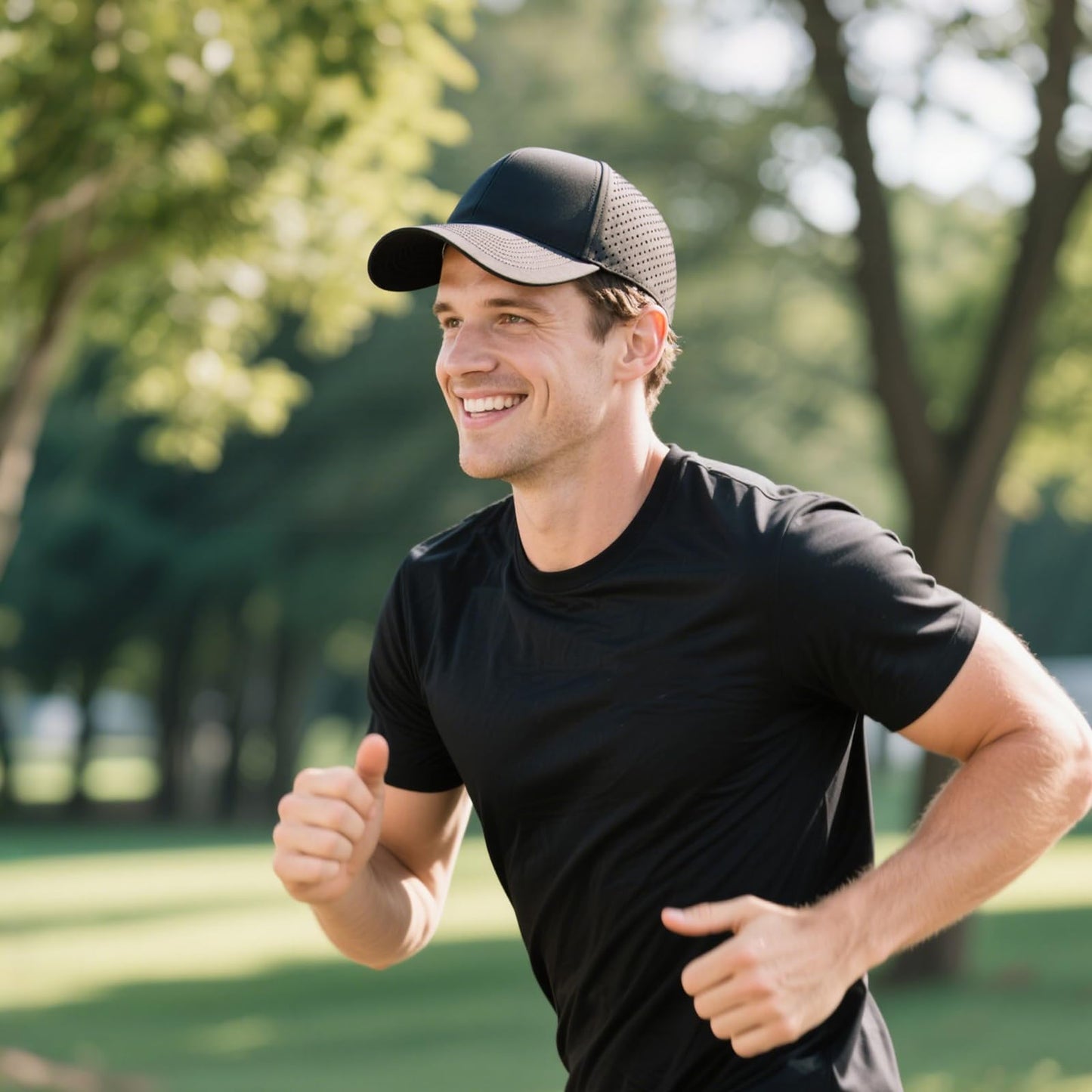 LIRUHOXA Trucker Hats for Men & Women Snapback Hat, Quick Dry Mesh Baseball Cap for Workouts Running Sports Golf Hiking Black