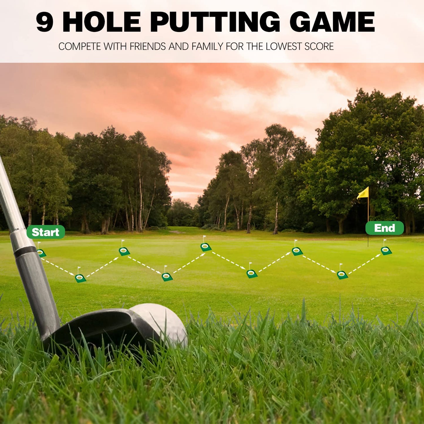 9 Pack Golf Putting Cup and Flag Plastic Golf Putting Practice Training Aids Indoor and Outdoor Training for Kids Men Women Office Backyard Garage Accessories