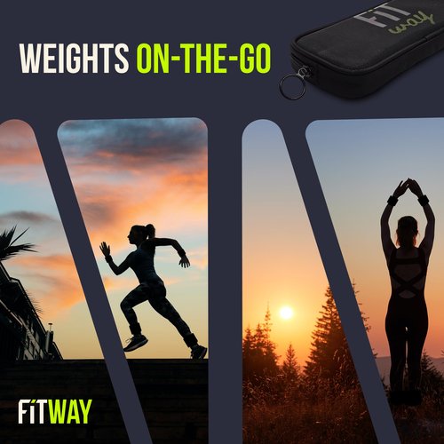FITWAY Ankle Weights for Women and Men – Set of 2 (1 lb Each) 11.5" Adjustable Ankle Wrists Legs Arms for Walking Pilates Cardio Yoga Workouts – Secure Velcro Soft Neoprene - BLACK
