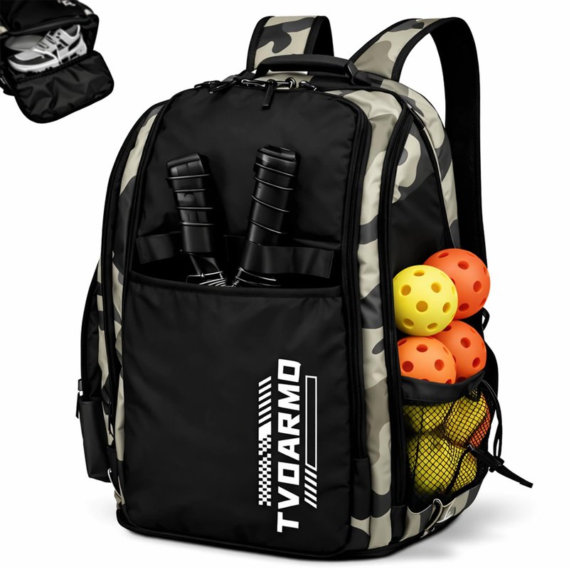 TVDARMO Pickleball Backpack Fits 4 to10 Paddles, Large Pickleball Bag with Laptop Pocket, Shoe Compartment and Fence Hook, Great Pickle Ball Paddle Bag Gifts for Men and Women