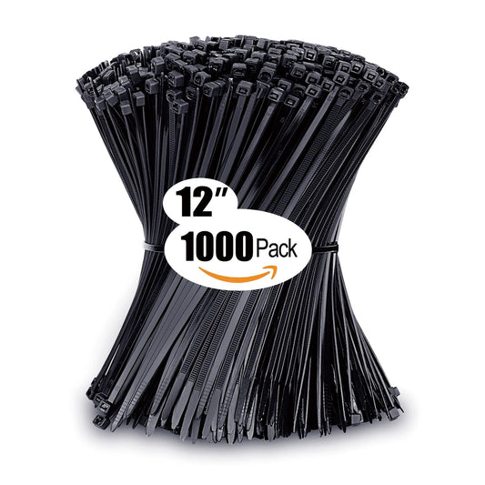 Zip Ties 12 inch with 45 lb Tensile Strength, Black Cable ties, 1000 Pack, ANOSON