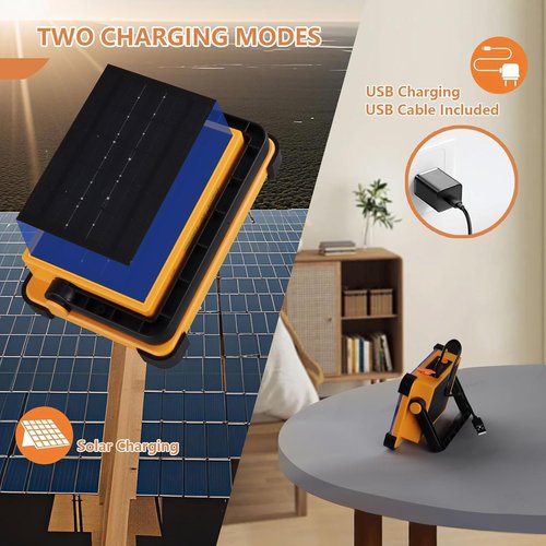 **Skiennix 120W Solar Rechargeable Work Light - 10000LM Portable Flood Light with Stand, IP66 Waterproof**