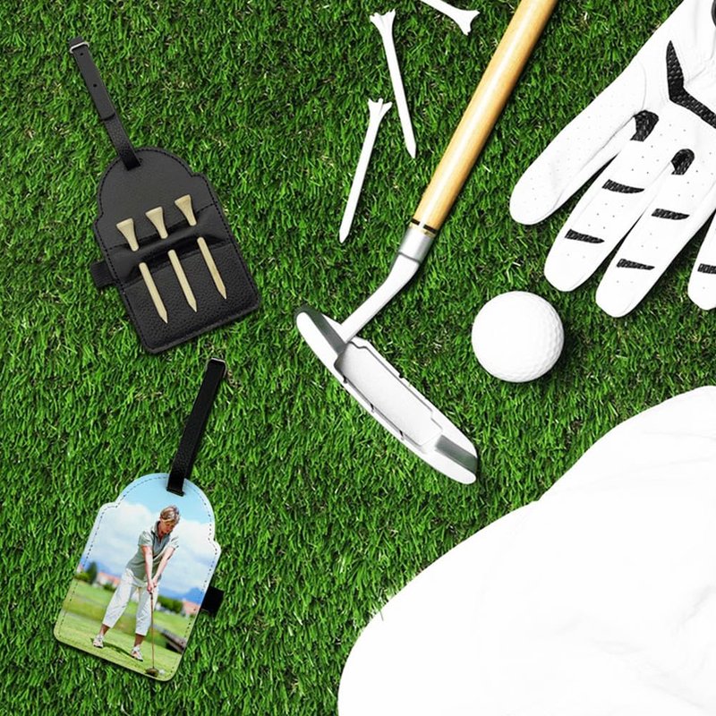 BAOZOON 6 Pcs Sublimation Blank Golf Tee Holders with 18 Golf Tees, Potable PU Leather Golf Ball Tag Storage Bag DIY Heat Transfer Golf Tee Pouch with Belt Clip