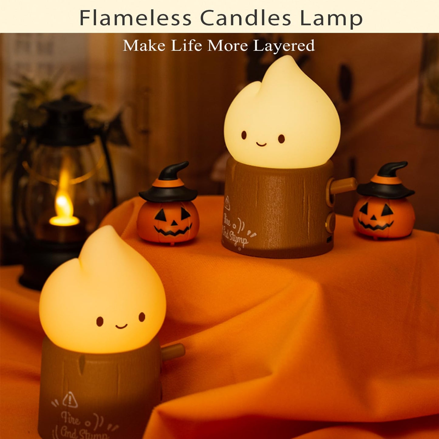 Deogos Ghost Campfire Night Light, Flamess Candle Lamp, Fire Lamp, Small Cute Night Light, 2 Modes/Rechargeable/Cordless/Dimmable Brightness, Kawaii Warm Lamps for Kids Bedroom Bedside Camping, Gift
