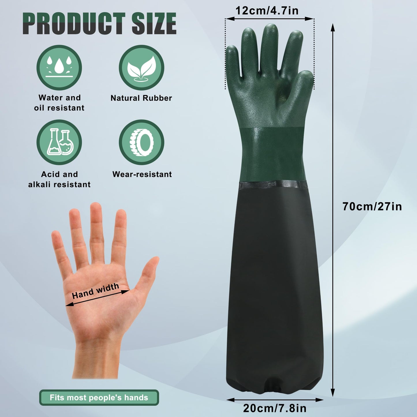Nobgum 27" Full Arm Pond Gloves, Reusable Long Heavy Duty Gloves with Cotton Lining, Waterproof Latex Chemical Resistant Protective Glove for Resist Strong Acid, Alkali, Oil