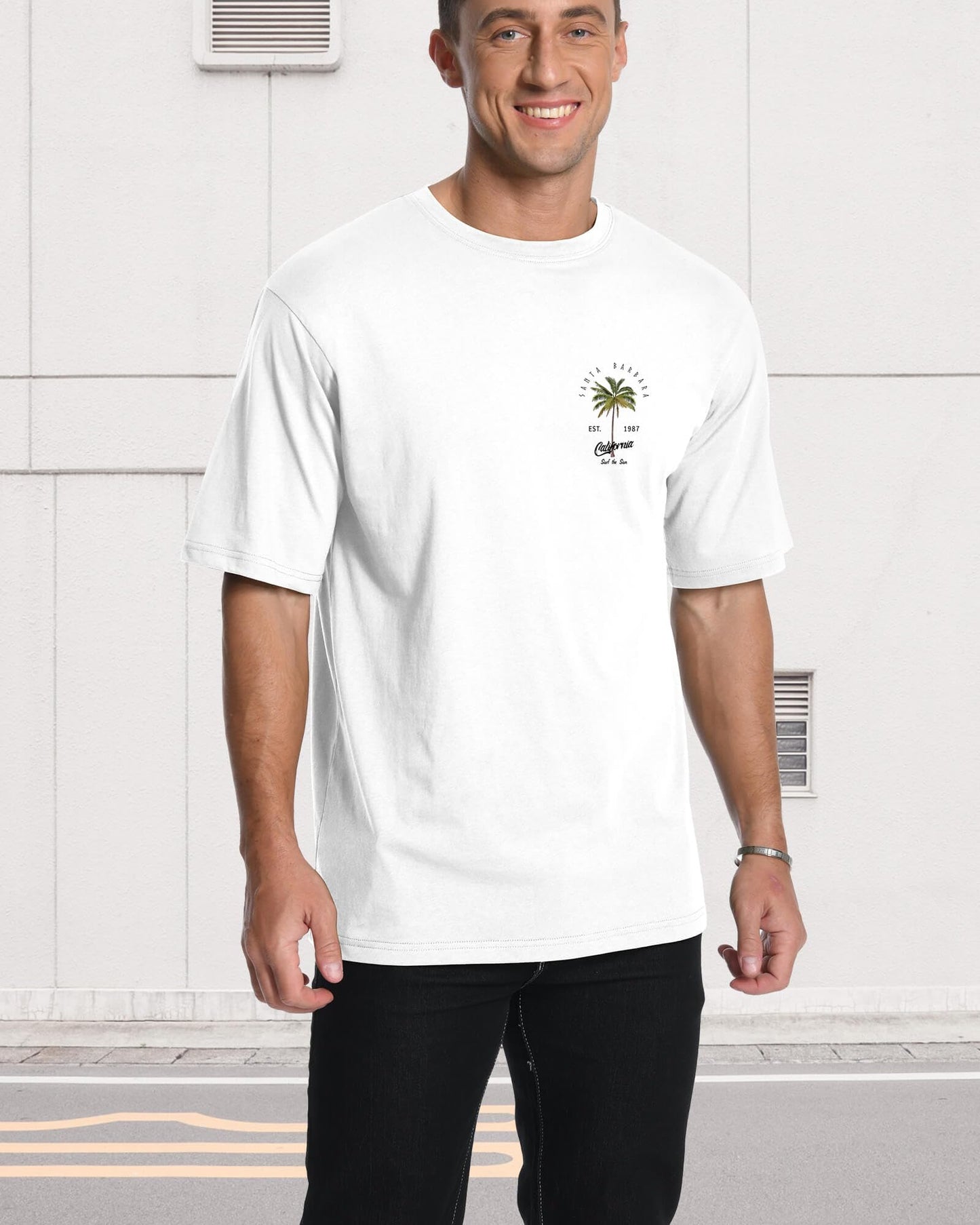 AIYINO Mens Santa Barbara Palm Tree Tee California Surf Casual T-Shirt