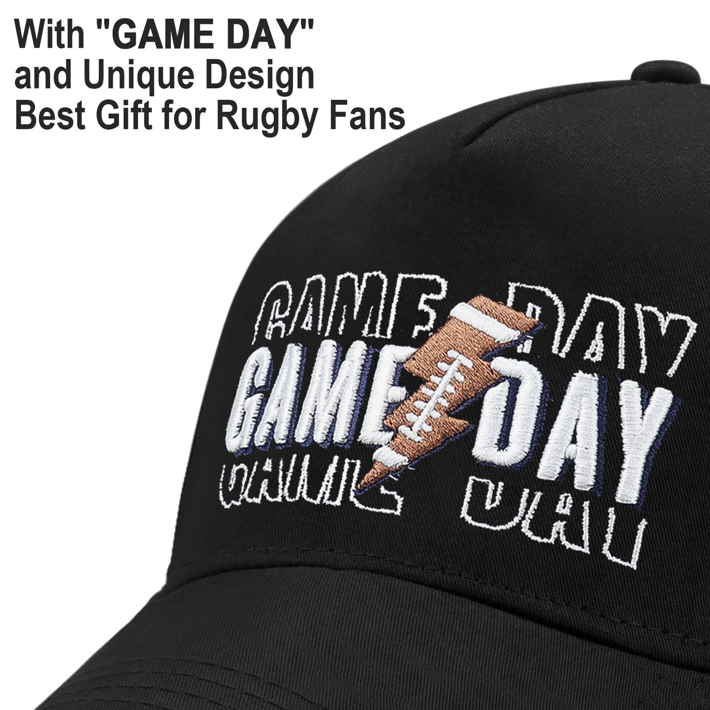 E-Profina Football Hat, Rugby Gifts for Women Embroidery Adjustable Size Game Day Baseball Cap Black