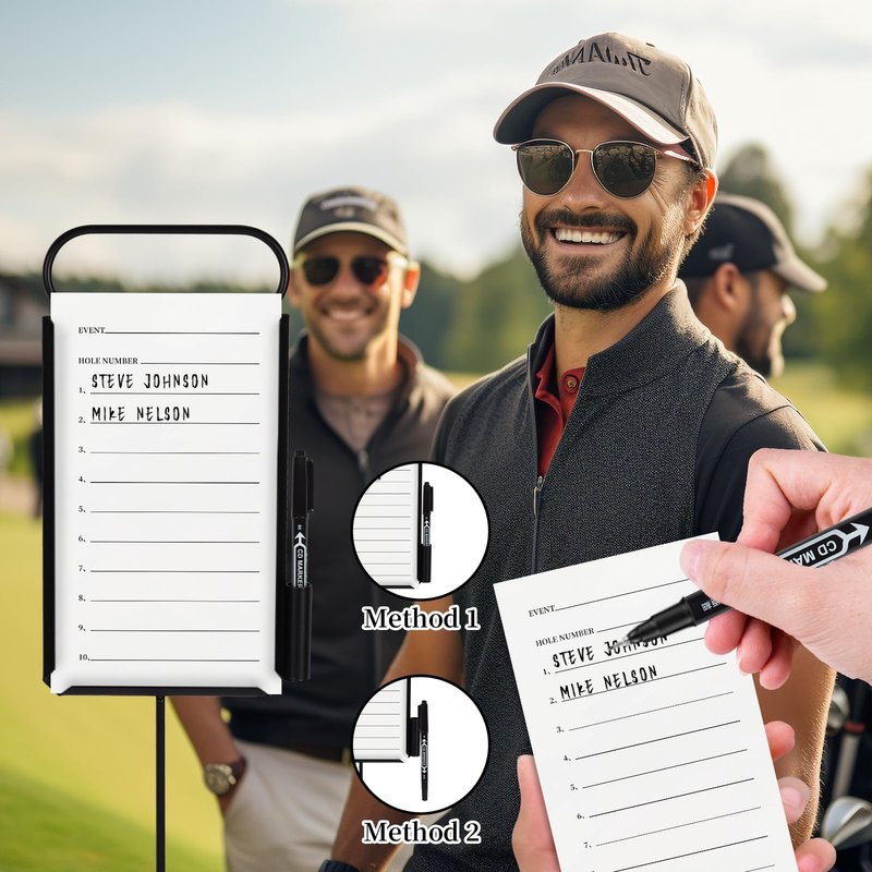 Niyanghome 4 Pcs Closest to The Pin Marker - Golf Metal Proximity Marker with 50 Sheets Cards and 4 Pens, Stainless Steel Golf Marker Golf Signs for Long Drive Putting Competition