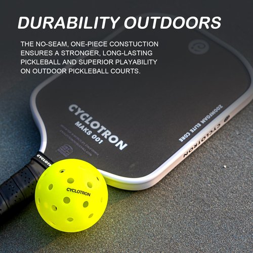 cyclotron P-40 Outdoor Pickleball Balls - USAPA Approved 40-Hole Pickleballs for Tournament Play - Seamless HDPE Rotational Molding for Wind Resistance & Durability(6-Pack)